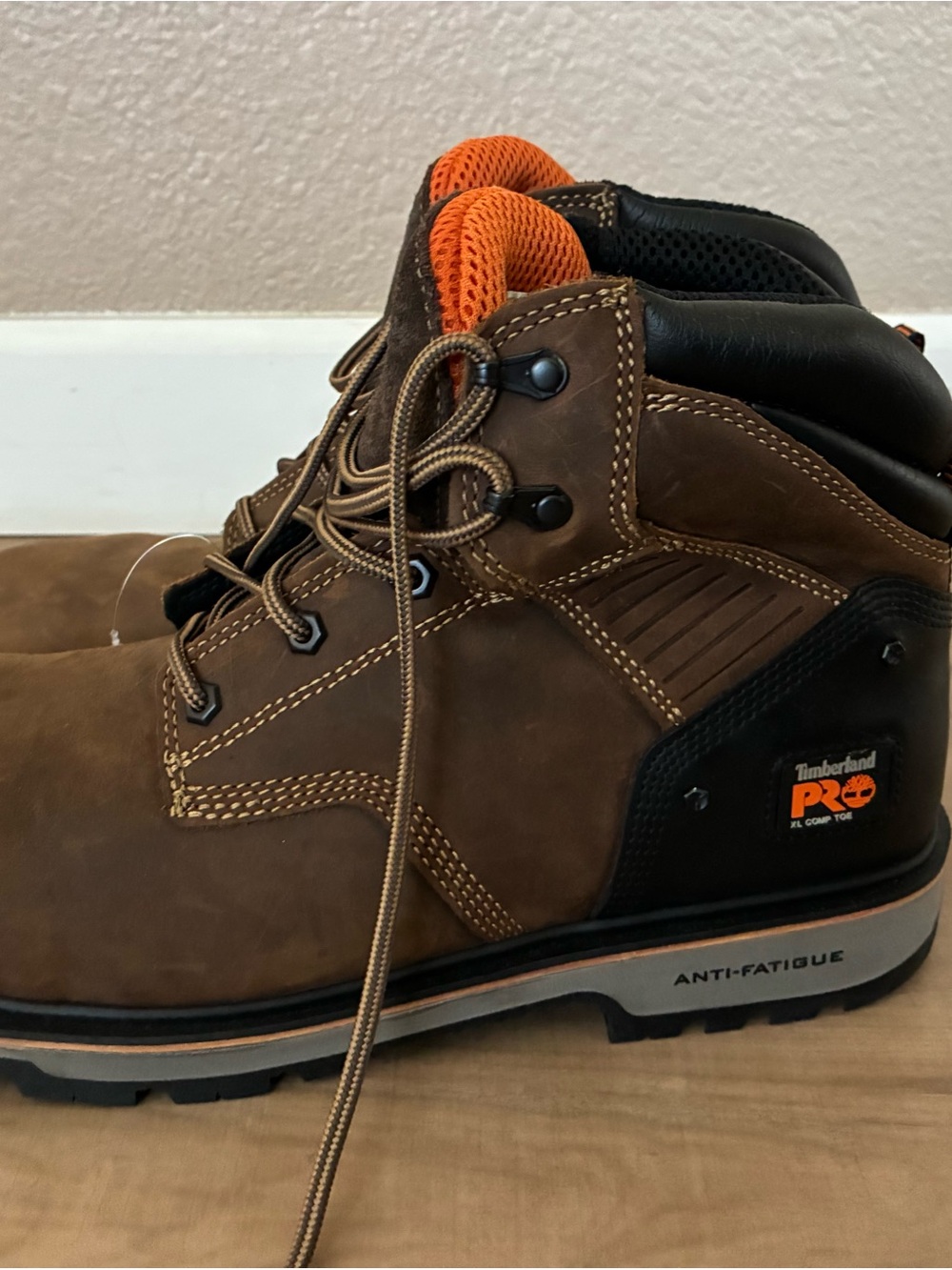 Timberland Brown Work Boots with Orange Lining